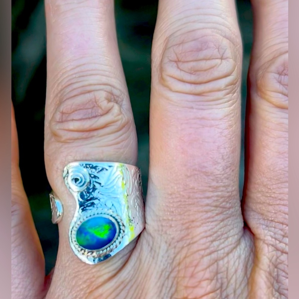 Artisan Crafted Australian Black Opal Doublet 925 SS Ring